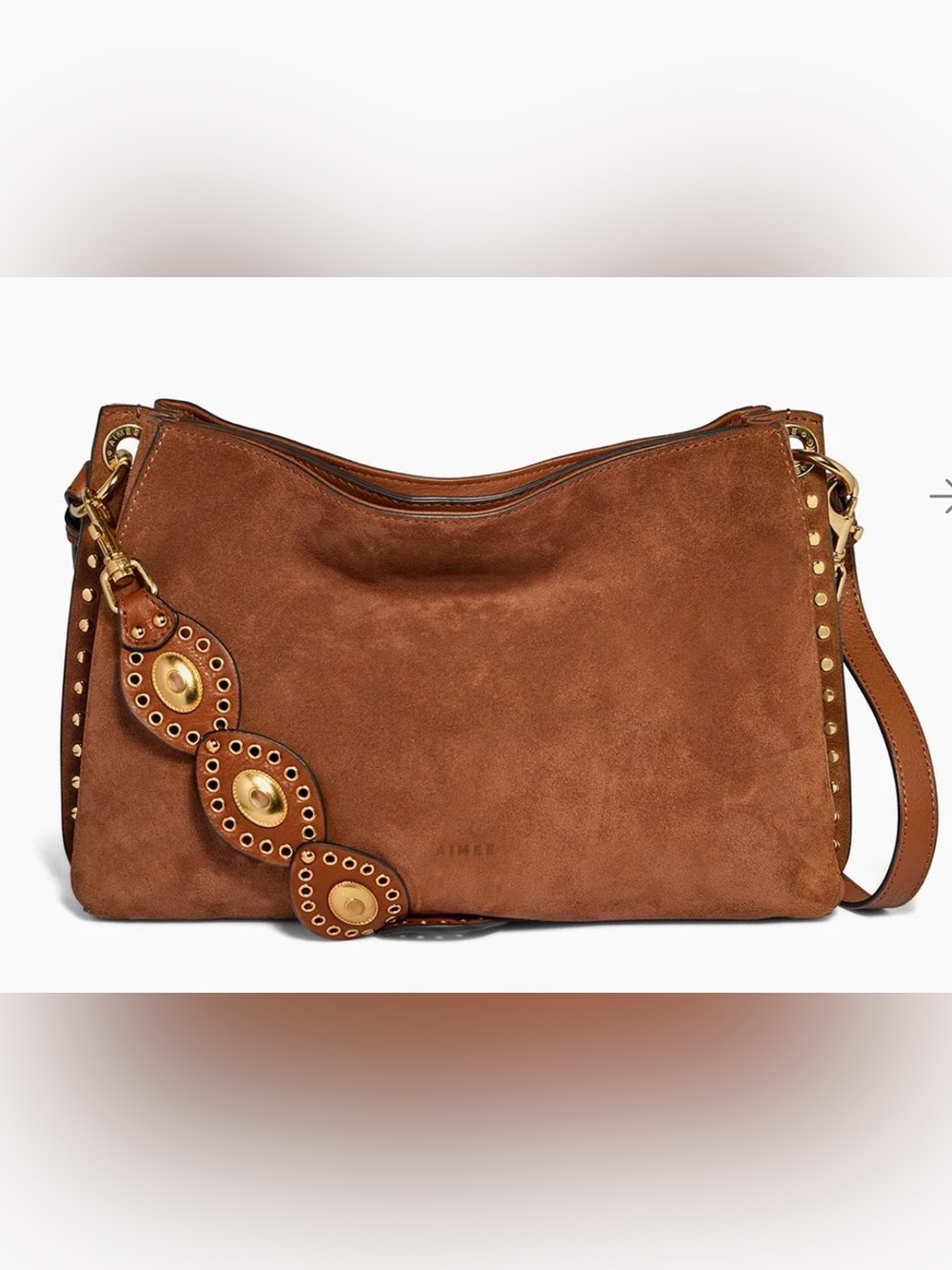 Aimee Kestenberg Chestnut Suede Hobo Shoulder Bag with Decorative Strap